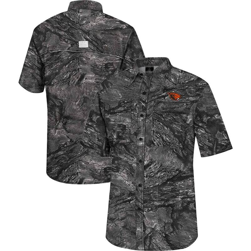 コロシアム メンズ トップス Tシャツ Men's Colosseum Charcoal Oregon State Beavers Realtree Aspect Charter Full-Button Fishing Shirt Ors Charco チャコール