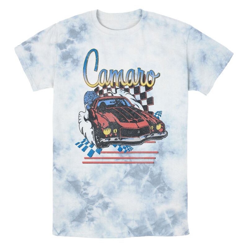 アニメキャラクター メンズ トップス Tシャツ グラフィック Licensed Character Men's Chevrolet Camaro Checkered Backdrop Bombard Wash Graphic Tee White Blue ホワイト