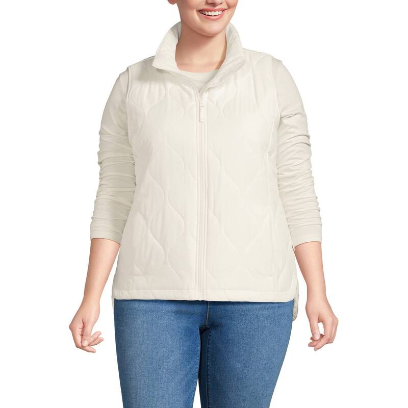 ランズエンド レディース アウター ジャケット・ブルゾン プラスサイズ キルティング ベスト Plusize Lands' End FeatherFree Quilted Insulated Vest Ivory アイボリー