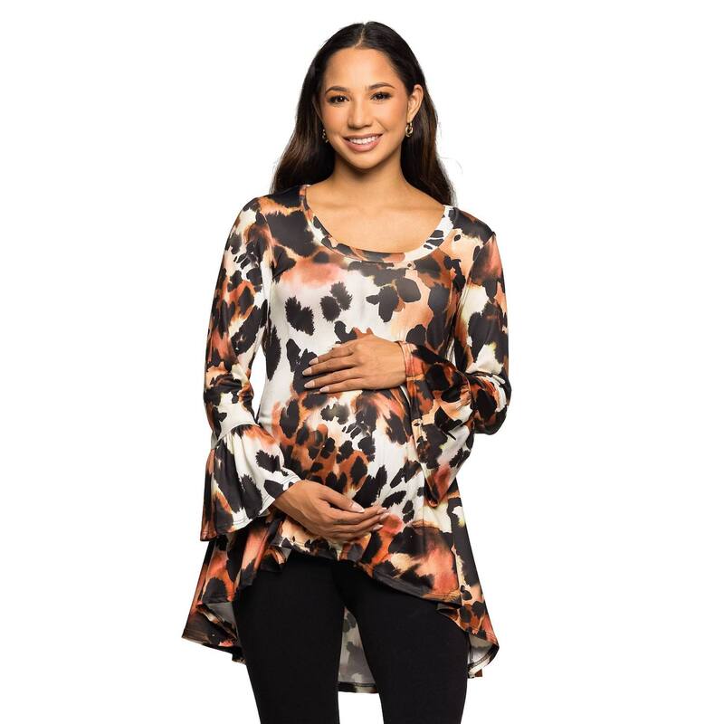 24 セブンコンフォート レディース トップス Tシャツ アニマル柄 プリント マタニティ Maternity 24Seven Comfort Apparel Scoop Neck Bell Sleeve Tunic Top Animal Print Brown Multi ブラウン