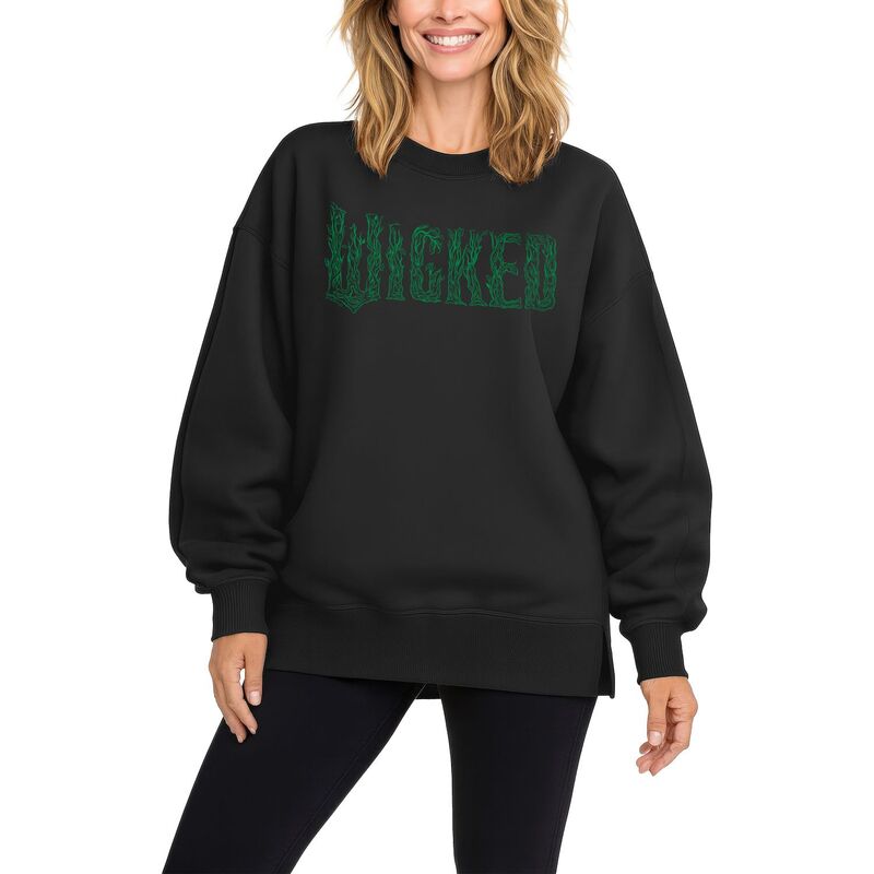アニメキャラクター レディース トップス Tシャツ スウェット ロゴ フリース Licensed Character Women's Wicked For Good Logoversized Fleece Crew Sweatshirt Black ブラック