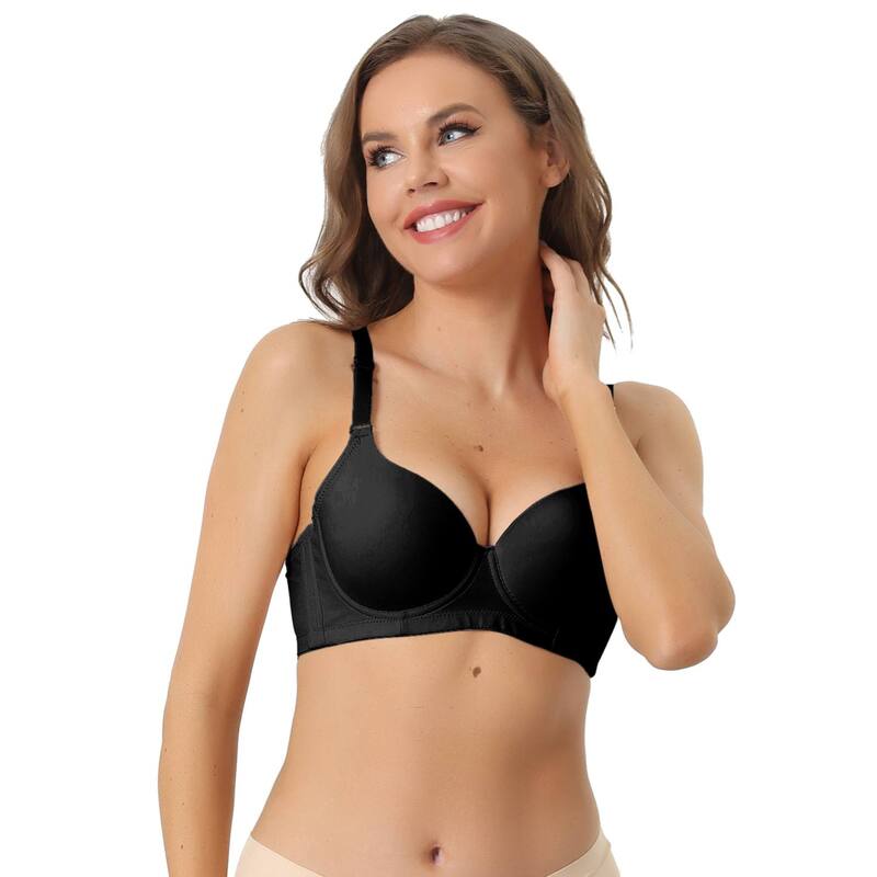 アレグラ ケー レディース アンダー御召しもの ブラ ALLEGRA K Women\u0027s Underwire Lightly Bra Detachable Adjustable Straps Push Up 3/4 Cup Bralette Black 黒いこと