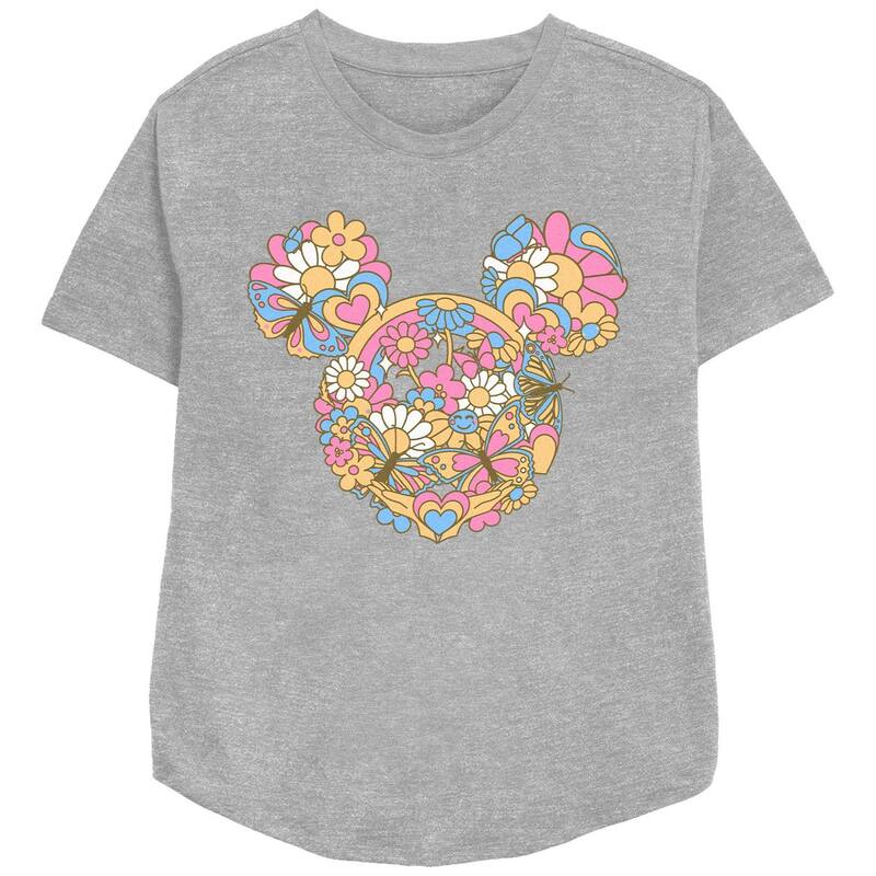 ディズニー レディース トップス Tシャツ グラフィック Disney's Mickey Mouse Women's Flowers And Butterflies Graphic Tee Heather Gray グレー