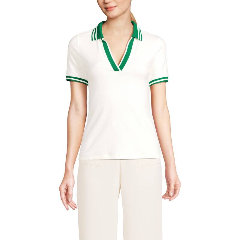 ランズエンド レディース トップス Tシャツ ポロシャツ プチ Petite Lands' End Short Sleeve Polished Rib Polo Ivory Vibrant Clover アイボリー