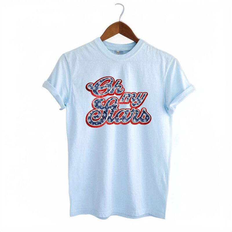 Simply Sage Market レディース トップス ティーシャツ Simply Sage Market Oh My Stars Cursive Garment Dyed Tees Chambray トップス-Tシャツ・カットソー-レディースファッション