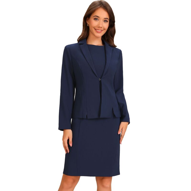 アレグラ ケー レディース アウター ジャケット・ブルゾン ノースリーブレザー ALLEGRA K Dressuit Sets for Women 2 Piece Business Casual Sleeveless Dress and Long Sleeve Blazer Dark Blue ブルー