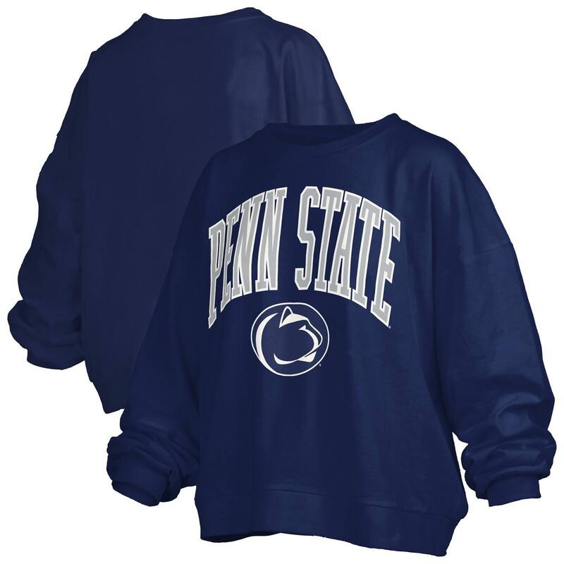 プレスボックス レディース トップス Tシャツ スウェット ロゴ Women\'s Pressbox Navy Penn State Nittany Lions Janise Arch Over Logo Waist Length Oversized Pullover Sweatshirt Pst Navy ネイビー