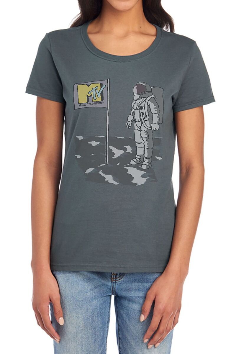 アニメキャラクター レディース トップス Tシャツ グラフィック Licensed Character Juniors' MTV Illustrated Moon Man Graphic Tee Charcoal チャコール