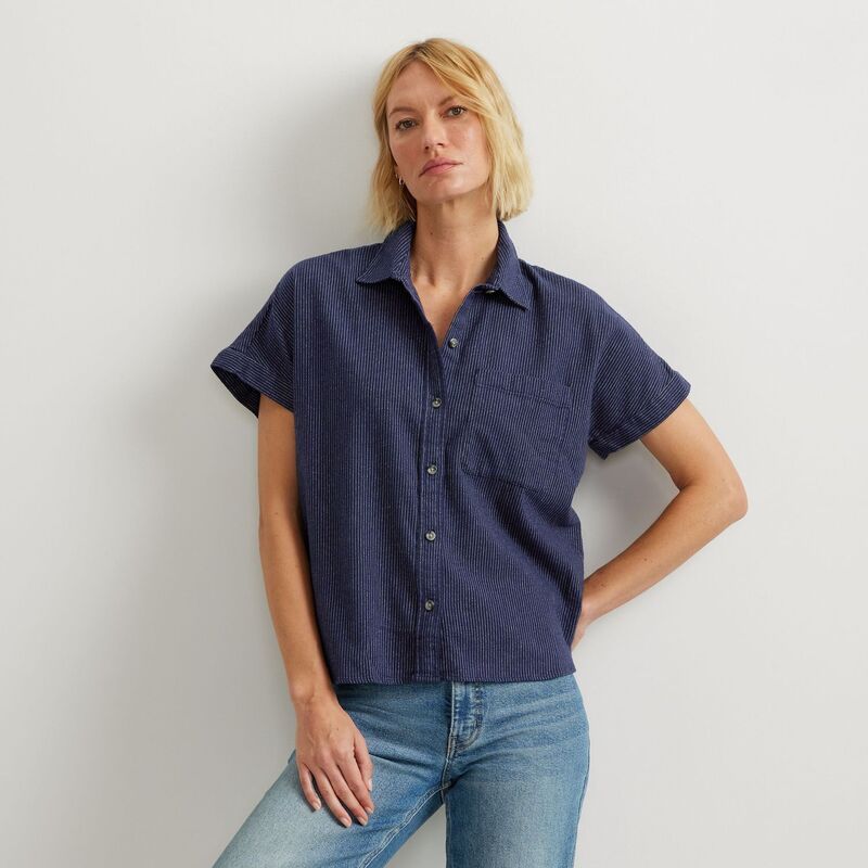 エディー バウアー レディース トップス シャツ Women's Eddie Bauer Field Flex Short Sleeve Flannel Shirt Navy ネイビー