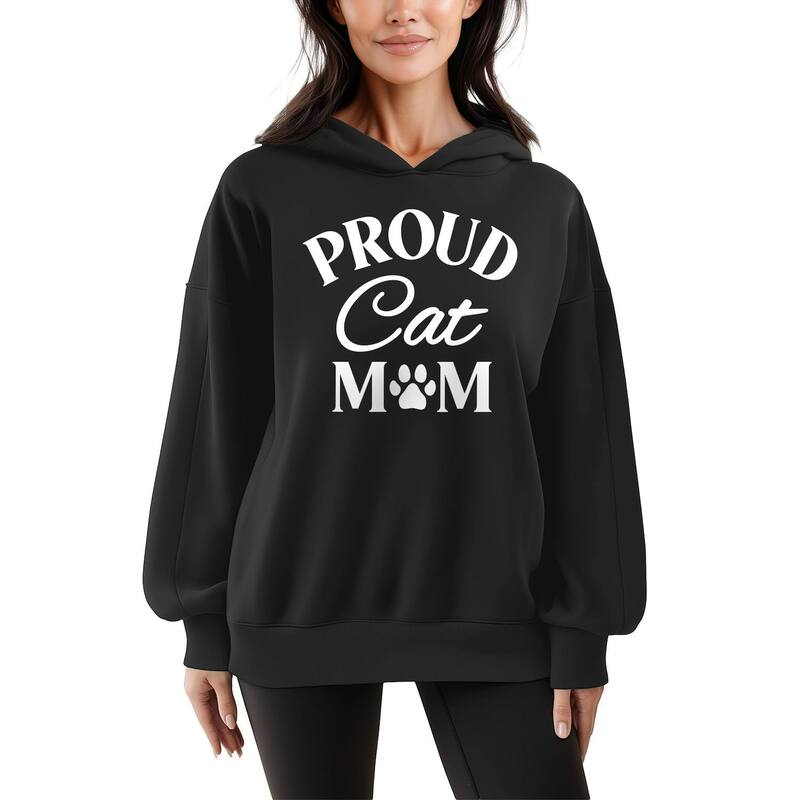 アニメキャラクター レディース トップス Tシャツ スウェット フリース パーカー Licensed Character Women's Proud Cat Mom Oversized Fleece Hoodie Sweatshirt Black ブラック