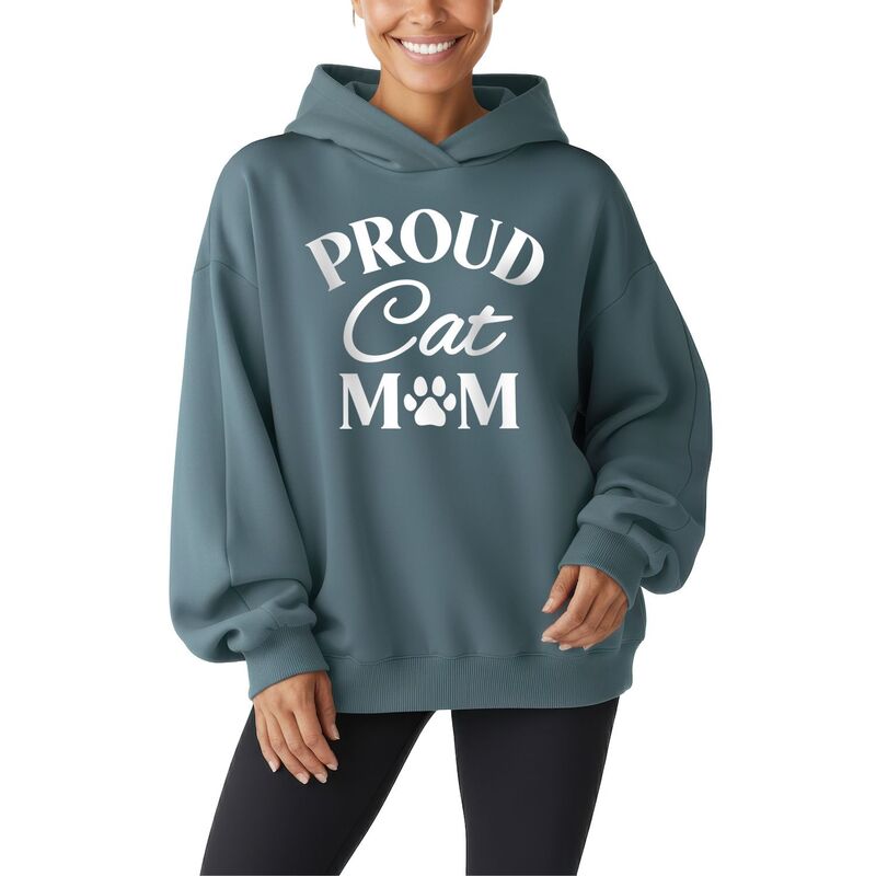 アニメキャラクター レディース トップス Tシャツ スウェット フリース パーカー Licensed Character Women's Proud Cat Mom Oversized Fleece Hoodie Sweatshirt Flint Blue ブルー