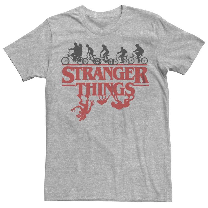 アニメ文字記号 メンズ トップス プルオーバー ロゴタイプ グラフィック Licensed Character Men\u0027stranger Things Bike Ride Logo Graphic Tee Athletic Heather ギョリュウモドキ