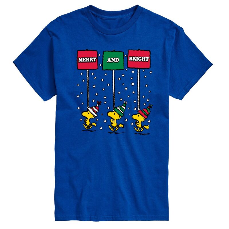 アニメ人となり メンズ トップス ティーシャツ グラフィック Licensed Character Men\u0027s Peanuts Woodstock Merry \u0026 Bright Graphic Tee Blue 青色 トップス-メンズファッション-Tシャツ・カットソー