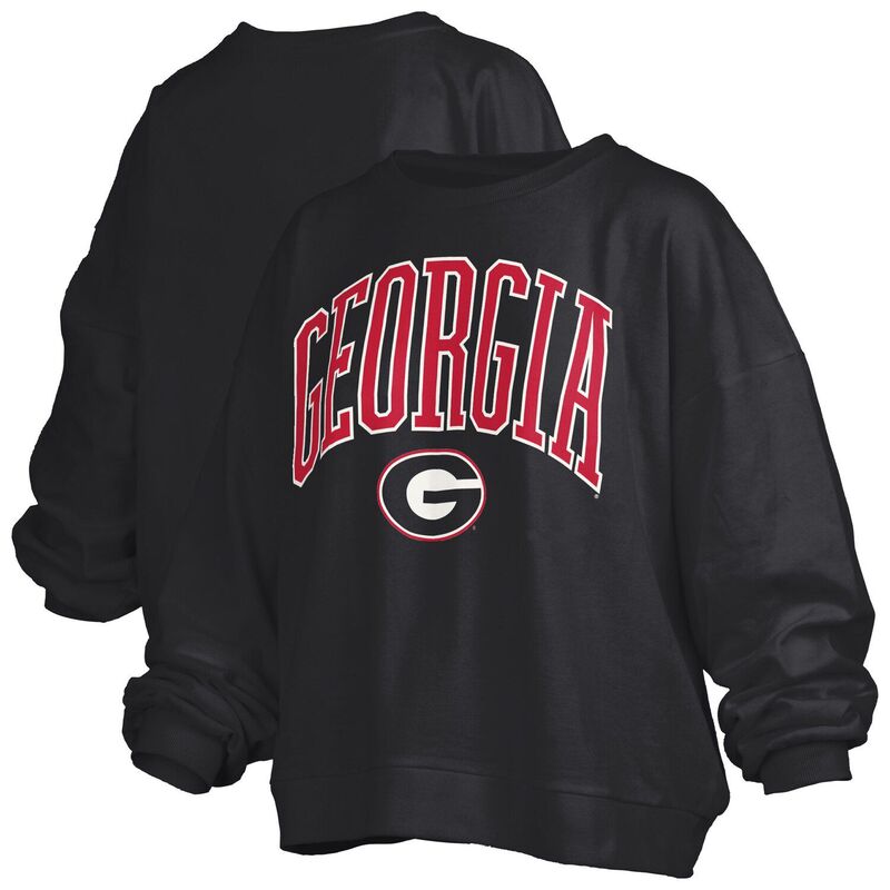 押し付けるボックス席 レディース トップス プルオーバー 流汗 ロゴタイプ Women\u0027s Pressbox Black Georgia Bulldogs Janise Arch Over Logo Waist Length Oversized Pullover Sweatshirt Uga Black 黒いこと
