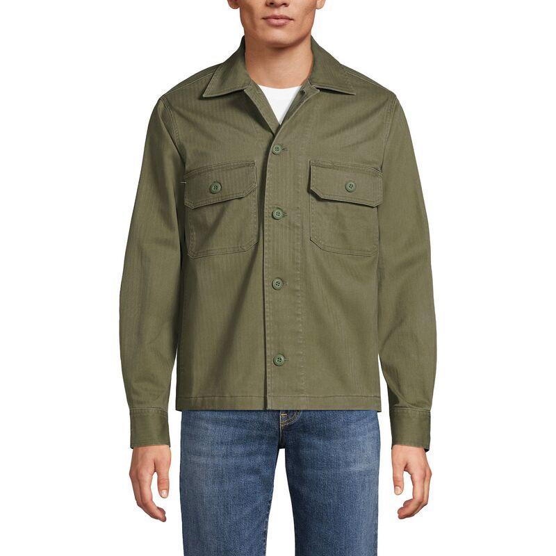 ランズエンド メンズ アウター ジャケット・ブルゾン シャツ Men's Lands' End Herringbone Utility Shirt Jacket River Stone Green グリーン