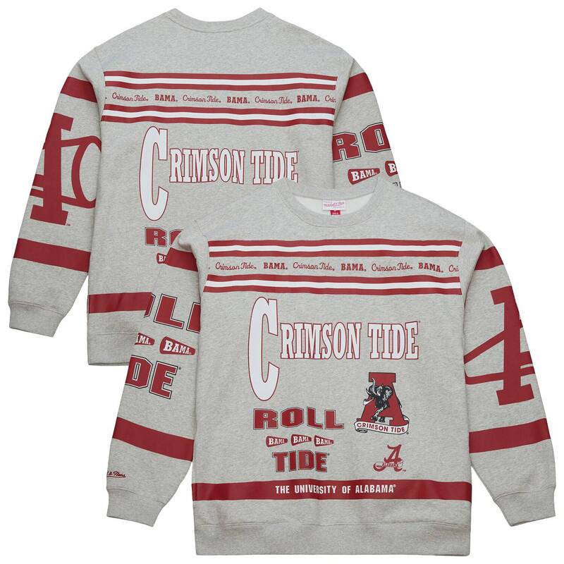 ミッチェル&ネス メンズ トップス Tシャツ プリント スウェット Men's Mitchell & Ness Heather Gray Alabama Crimson Tide All Over Print Sweatshirt Ala Grey グレー