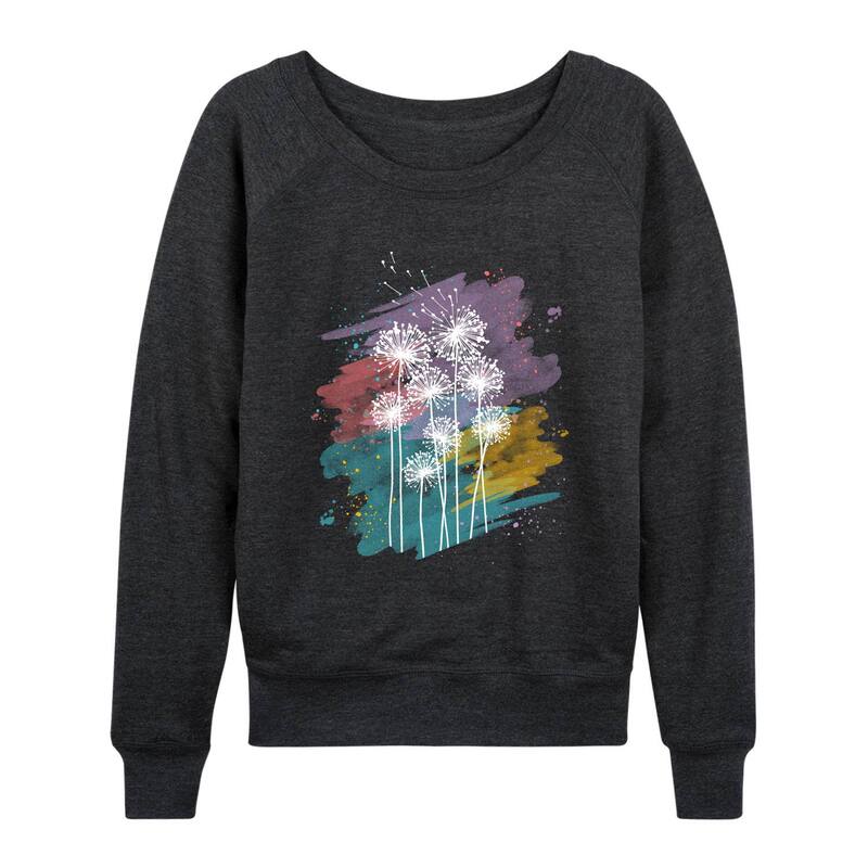 アニメキャラクター レディース トップス Tシャツ パイル Licensed Character Women's Dandelions Watercolor French Terry Long Sleeve Tee Heather Charcoal チャコール