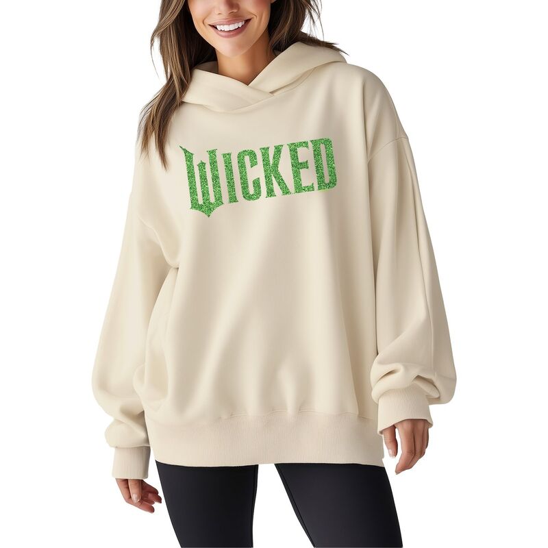 アニメキャラクター レディース トップス Tシャツ スウェット ロゴ フリース パーカー Licensed Character Women's Wicked Green Glitter Logoversized Fleece Hoodie Sweatshirt Cream クリーム