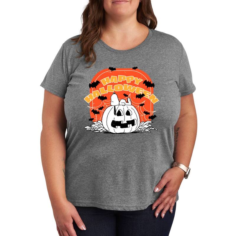 アニメキャラクター レディース トップス Tシャツ プラスサイズ グラフィック Licensed Character Plusize Peanutsnoopy Retro Halloween Graphic Tee Heather Gray グレー