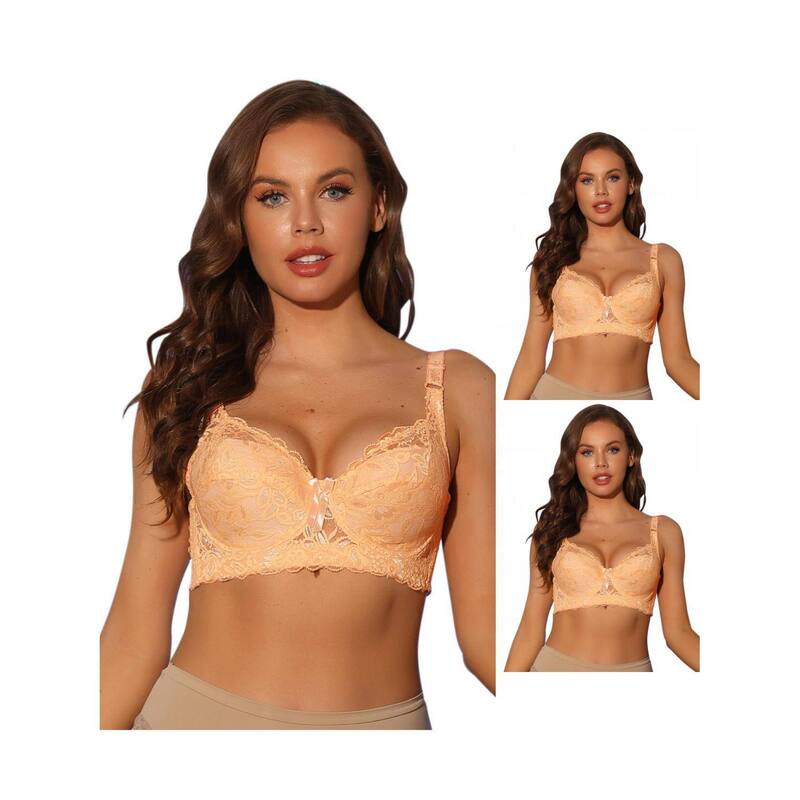 アレグラ ケー レディース アンダーウェア ブラジャー レース ALLEGRA K 3 Packs Women's Bras Underwired Lace Fixed Adjustable Straps Push-up 3/4 Cup Bralette Beige ベージュ