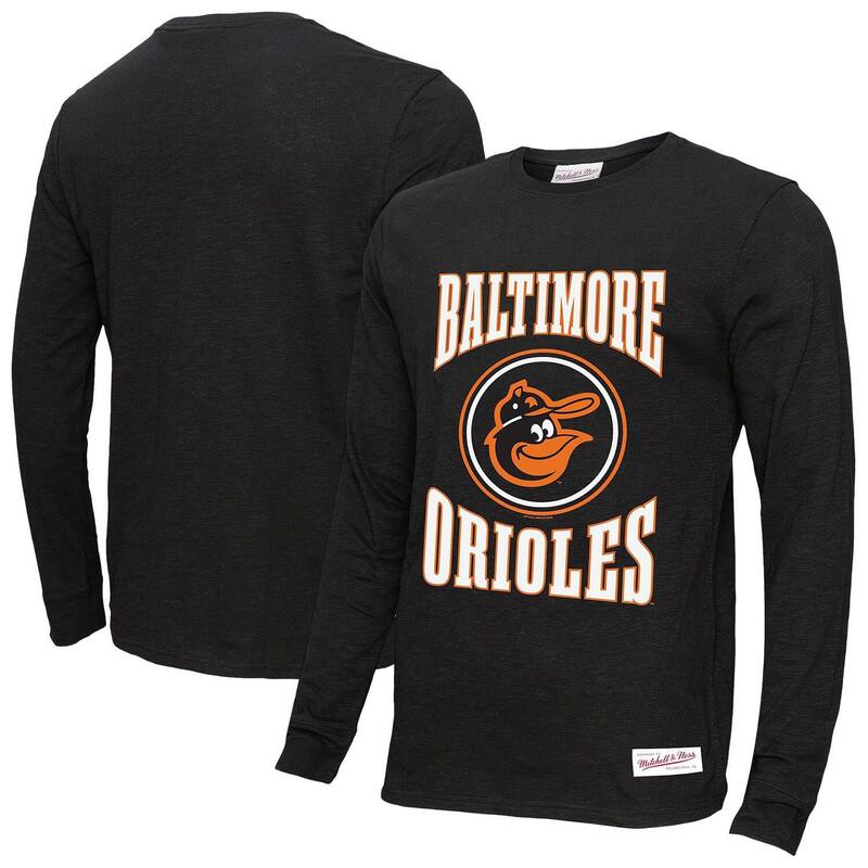 ミッチェル&ネス メンズ トップス Tシャツ ロゴ Men's Mitchell & Ness Black Baltimore Orioles Arched Logo Slub Long Sleeve T-Shirt Orl Black ブラック