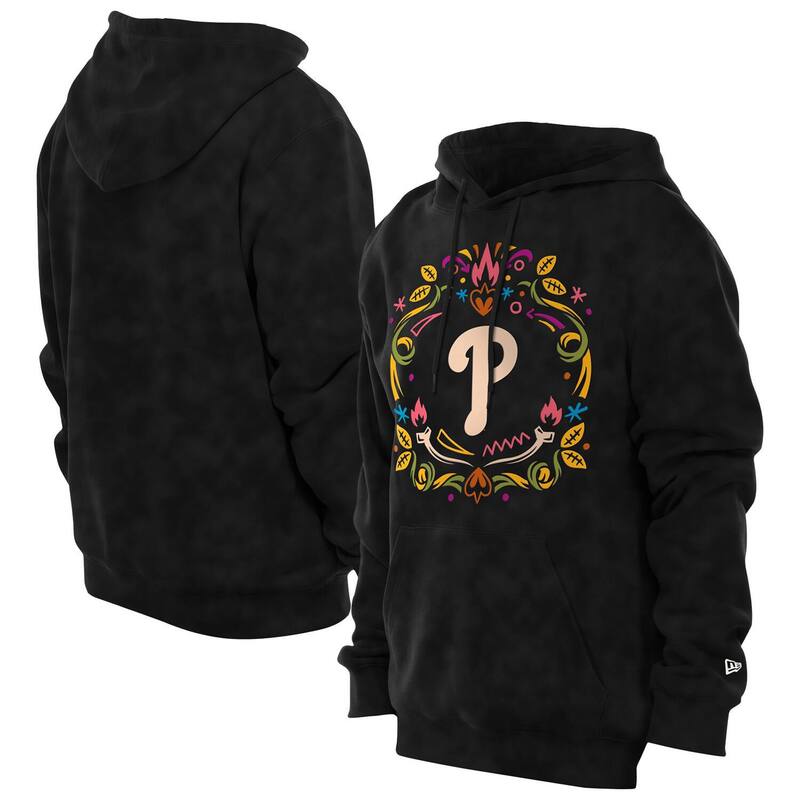 ニューエラ メンズ トップス Tシャツ フリース パーカー Men's New Era Black Philadelphia Phillies Da de los Muertos Brushed Fleece Hoodie Phl Black ブラック