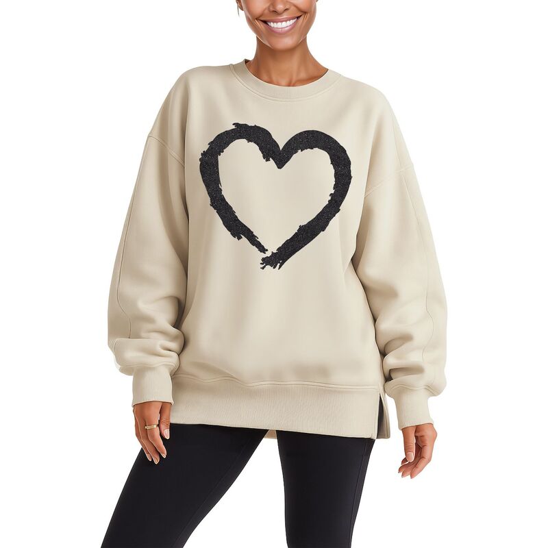 アニメキャラクター レディース トップス Tシャツ スウェット フリース Licensed Character Women's Paintbrush Stroke Heart Oversized Fleece Crew Sweatshirt Cream クリーム