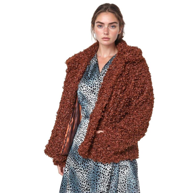プレイオネ レディース アウター 上衣・上衣 厚地の外套 Pleione Curly Faux Fur Teddy Coat Brown 赤銅色