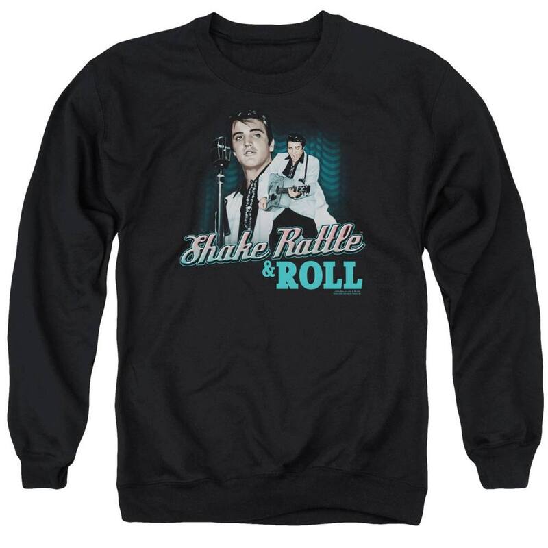アニメキャラクター メンズ アウター ニット・セーター クルーネック スウェット シャツ Licensed Character Elvis Presley Shake Rattle & Roll Adult Crewneck Sweatshirt Black ブラック