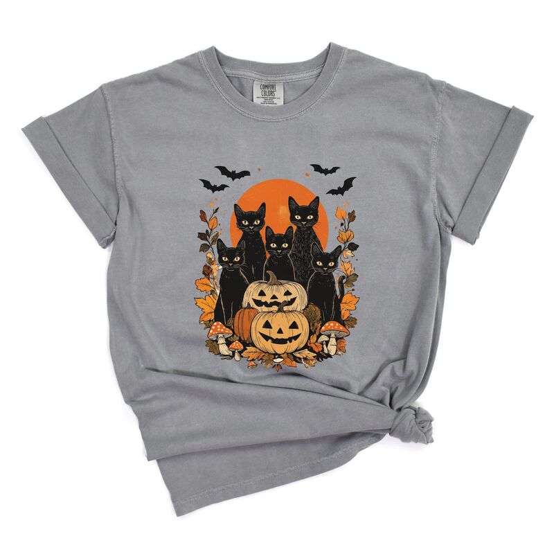 Simply Sage Market レディース トップス ティーシャツ ヴィンテージ Simply Sage Market Black Cats Pumpkin Vintage - Womens Garment Dyed Tee Grey 薄墨色 レディースファッション-トップス