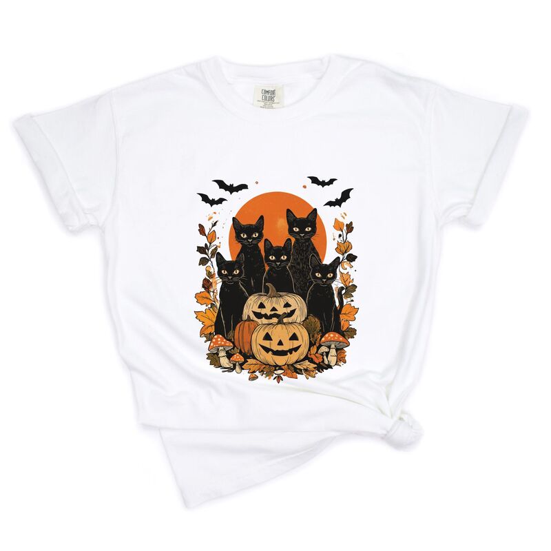 Simply Sage Market レディース トップス ティーシャツ ヴィンテージ Simply Sage Market Black Cats Pumpkin Vintage - Womens Garment Dyed Tee White 白いこと トップス-Tシャツ・カットソー