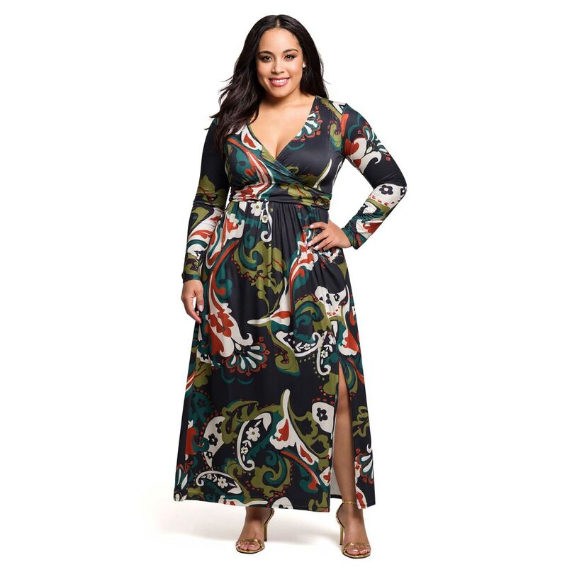 24 セブンコンフォート レディース トップス ワンピース プラスサイズ プリント マキシ Plusize 24Seven Comfort Apparel Paisley Print Long Sleeve Wrap Maxi Dress Navy Multi ネイビー