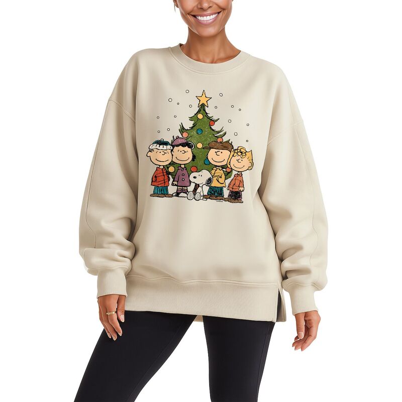 アニメキャラクター レディース トップス Tシャツ スウェット フリース Licensed Character Women's Peanuts Christmas Group Oversized Fleece Crew Sweatshirt Cream クリーム｜ReVida 店 10,715円