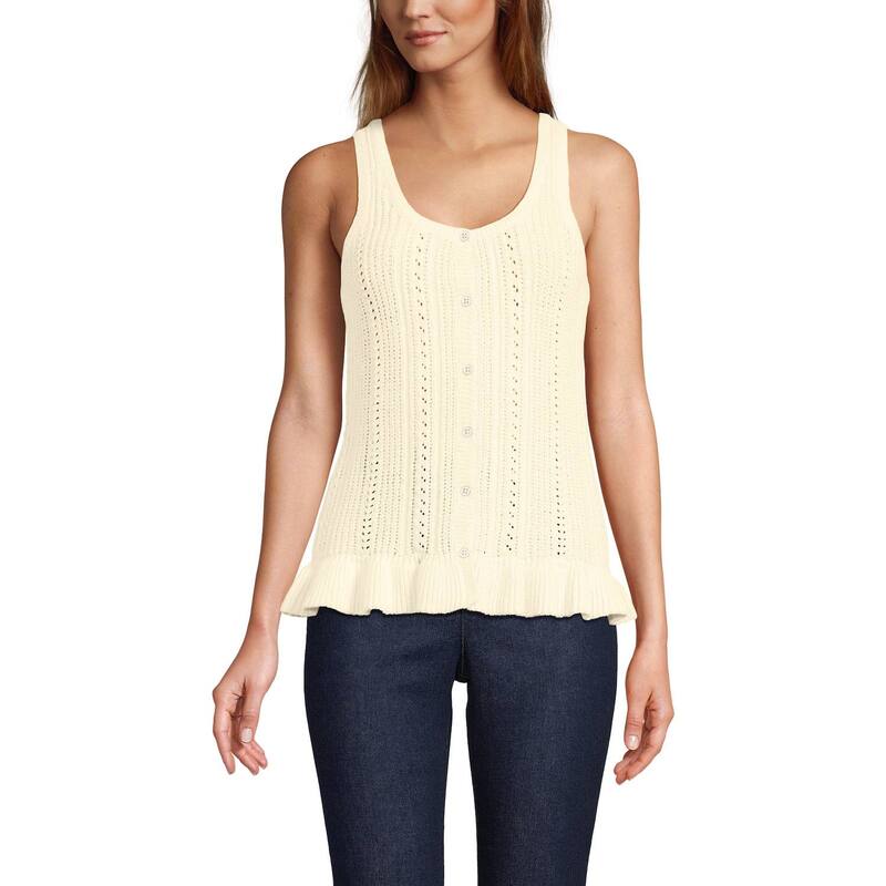 ランズエンド レディース アウター ニット・セーター フリル裾 フリル ノースリーブ Women's Lands' End Boucle Ruffle Hem Sleevelessweater Fresh Ivory アイボリー|ReVida 店