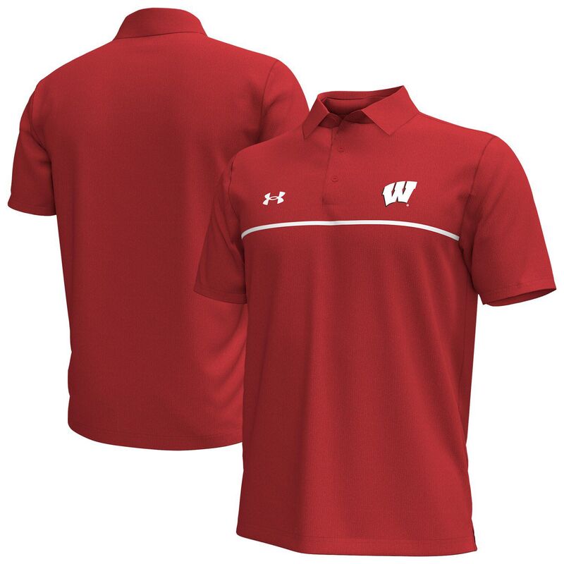アンダーアーマー メンズ トップス Tシャツ ポロシャツ Men's Under Armoured Wisconsin Badgers Playoff Chestriperformance Polo Wis Red レッド