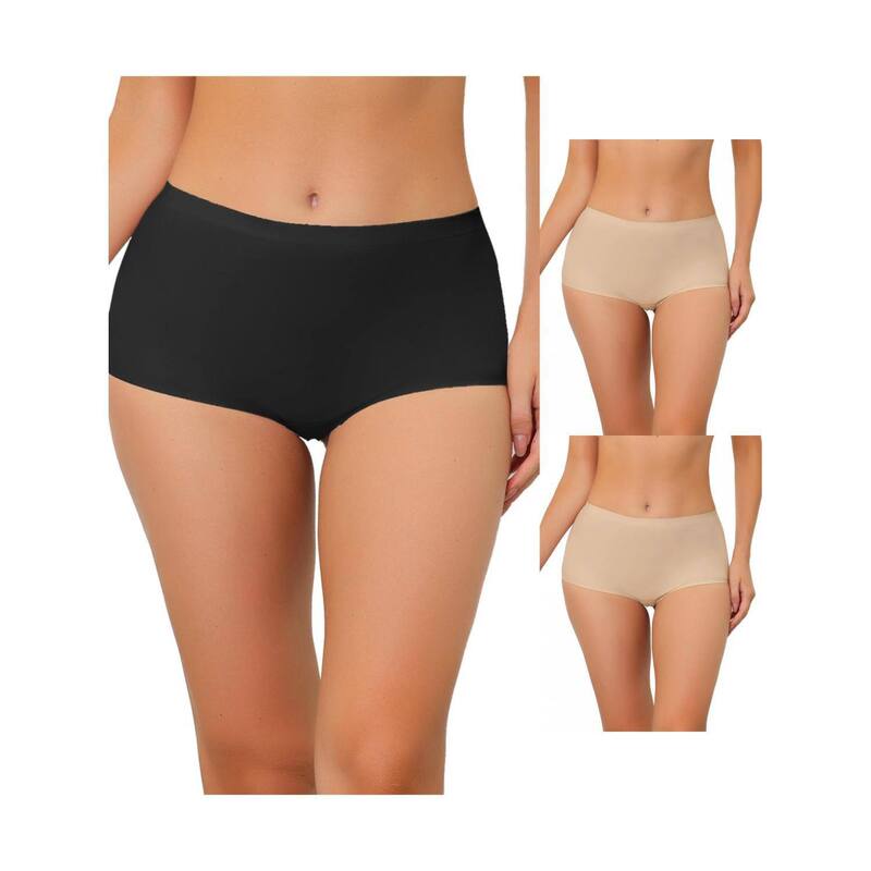 アレグラ ケー レディース アンダーウェア パンツ ALLEGRA K 3 Packs Women's Boyshorts Underwear Unlined Invisible Mid Waisted Stretch Solid Panties Beige Black ブラック