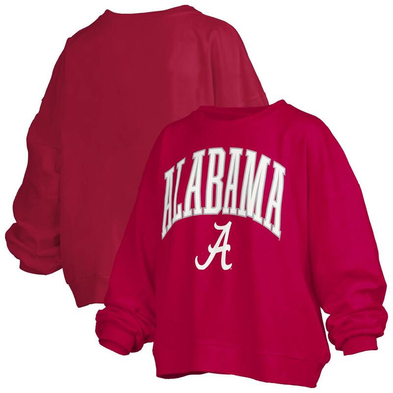 押し付けるボックス席 レディース トップス プルオーバー 流汗 ロゴタイプ Women\u0027s Pressbox Crimson Alabama Crimson Tide Janise Arch Over Logo Waist Length Oversized Pullover Sweatshirt Ala Red 赤いこと