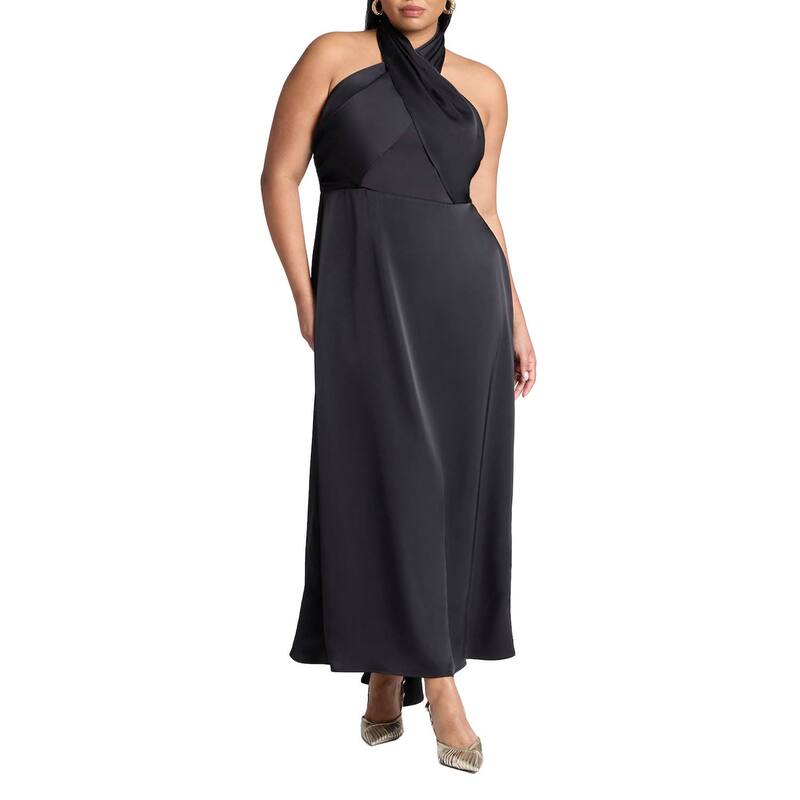 エロクイ レディース トップス 衣装 つけ加える大きさ 繻子 マキシ ホルター ELOQUII Women\u0027s Plusize Halter Neck Satin Maxi Dress Black Onyx 黒いこと