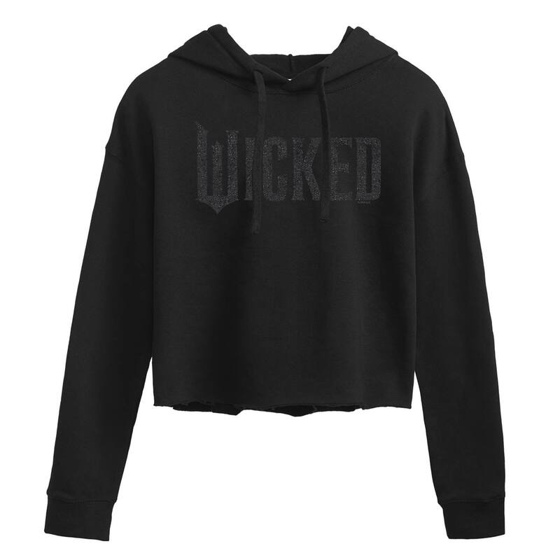 アニメ人となり レディース トップス ティーシャツ クロップド ロゴタイプ パーカー Licensed Character Juniors\u0027 Wicked Black Glitter Logo Cropped Hoodie Black 黒いこと トップス-レディースファッション