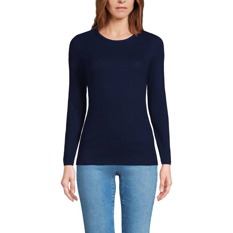ランズエンド レディース トップス Tシャツ Women's Lands' End Micro Rib Tee Deep Sea Navy ネイビー
