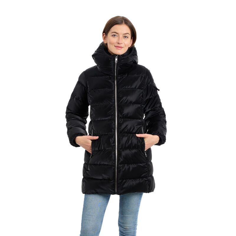 BCB ジェネレーション レディース アウター ジャケット・ブルゾン コート Woman's BCBGeneration Hooded Mid-Length Puffer Coat Black ブラック