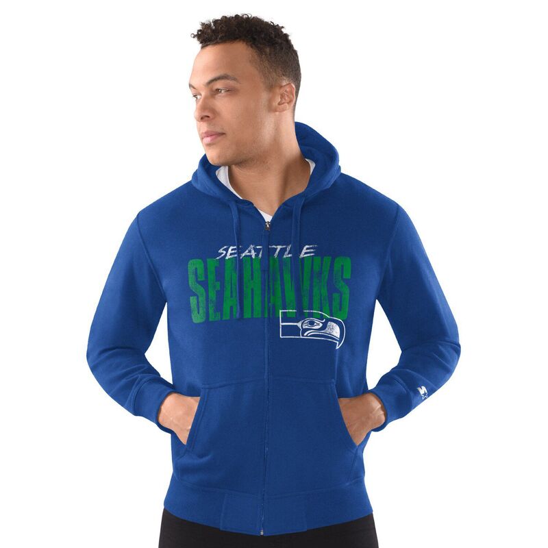 スターター メンズ アウター ジャケット・ブルゾン パーカー Men'starteroyal Seattle Seahawks Distressed Classic Full-Zip Hoodie Sea Blue ブルー