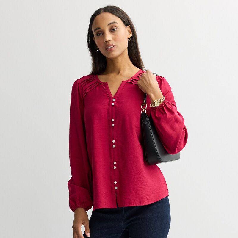 クロフト＆バロー レディース トップス シャツ Women's Croft & Barrow Long Sleeve Y-Neck Tee Berry