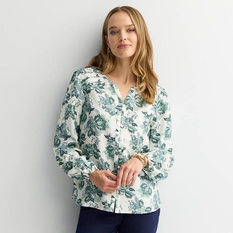 クロフト＆バロー レディース トップス シャツ Women's Croft & Barrow Long Sleeve Y-Neck Tee Sage Paisley Floral セージ