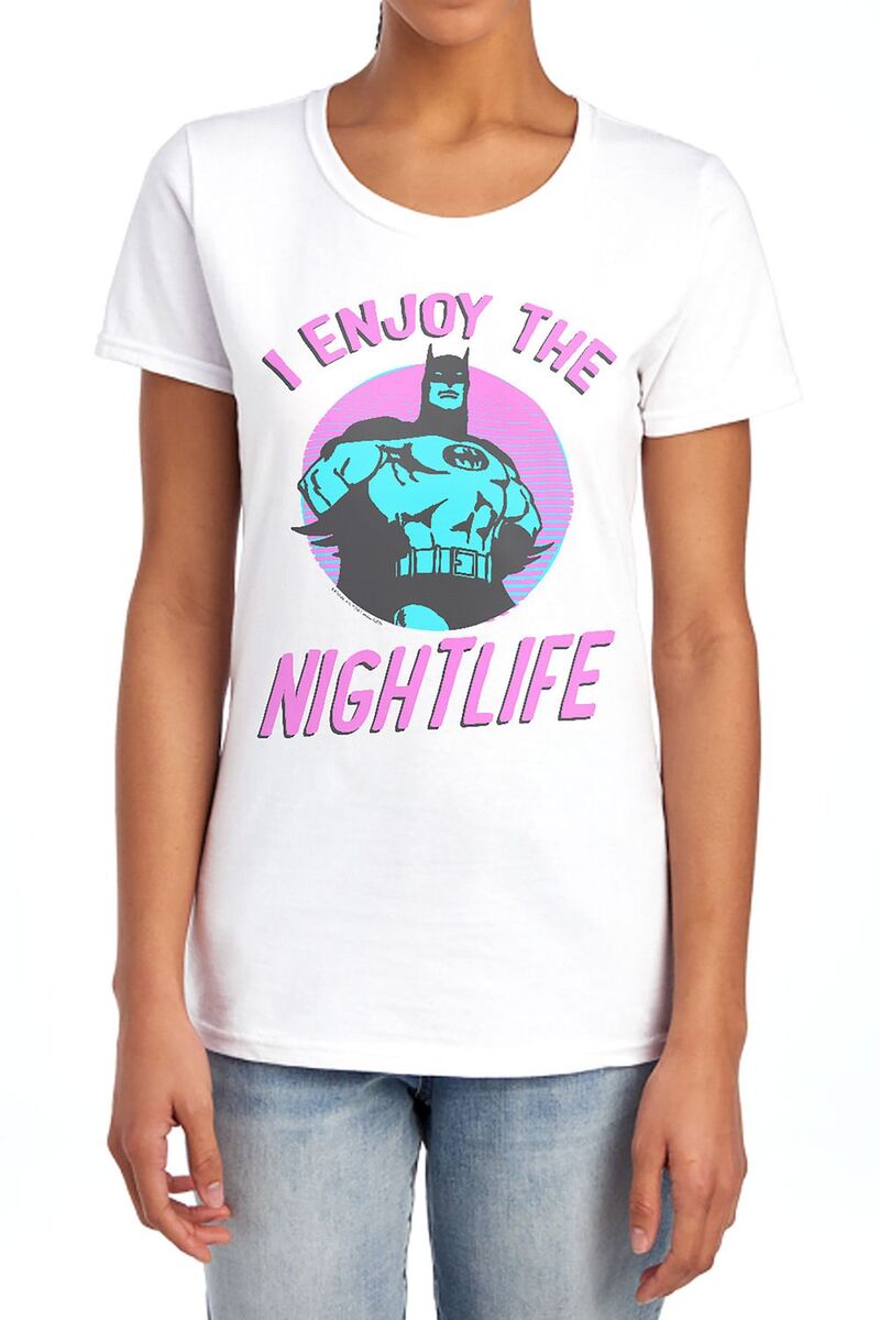 アニメキャラクター レディース トップス Tシャツ グラフィック Licensed Character Juniors' Batman Gotham Nightlife Graphic Tee White ホワイト