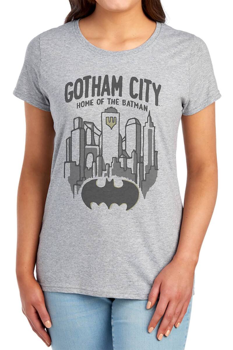 アニメキャラクター レディース トップス Tシャツ グラフィック Licensed Character Juniors' Batman Gotham City Graphic Tee Heather Gray グレー