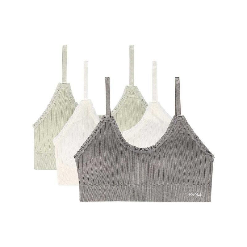 メモイ レディース アンダーウェア ブラジャー フリル MeMoi Women's 3 Pair Pack Seamless Ruffle Trim Bra Green White Gray ホワイト｜ReVida 店