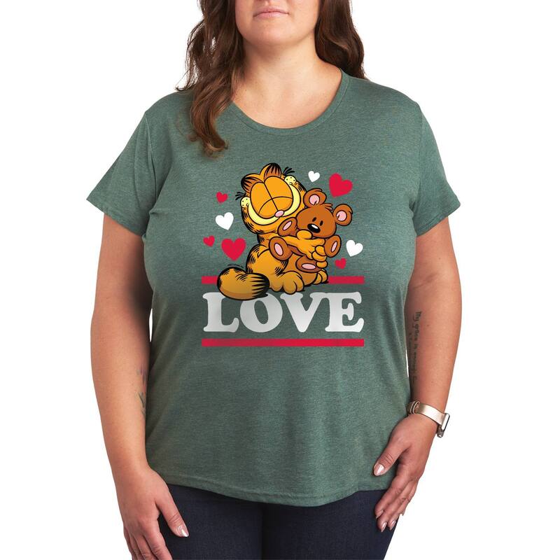 アニメキャラクター レディース トップス Tシャツ プラスサイズ グラフィック Licensed Character Plusize Garfield Love Graphic Tee Heather Juniper ヘザー