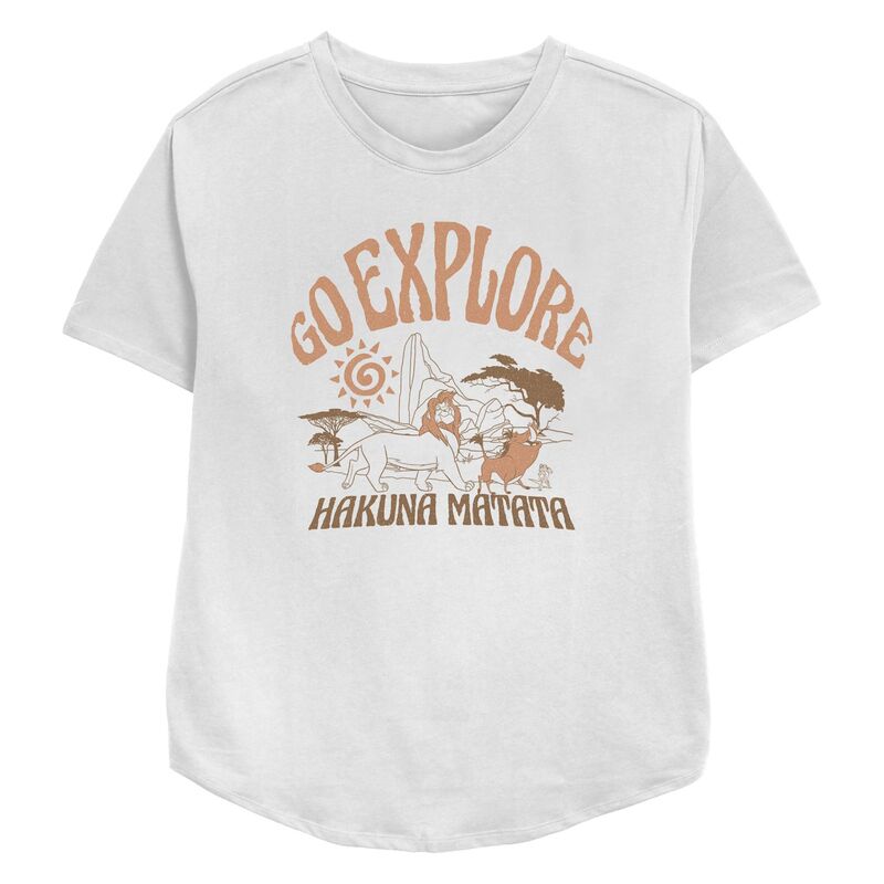 ディズニー レディース トップス Tシャツ リラックスフィット グラフィック Disney's The Lion King Simba Pumbaa & Timon Go Explore Hakuna Matata Women's Relaxed Fit Graphic Tee White ホワイト