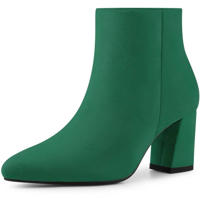 アレグラ ケー レディース シューズ ブーツ・レインブーツ アンクル ヒール ALLEGRA K Women's Pointy Toe Side Zip Chunky Heels Ankle Boots Green グリーン